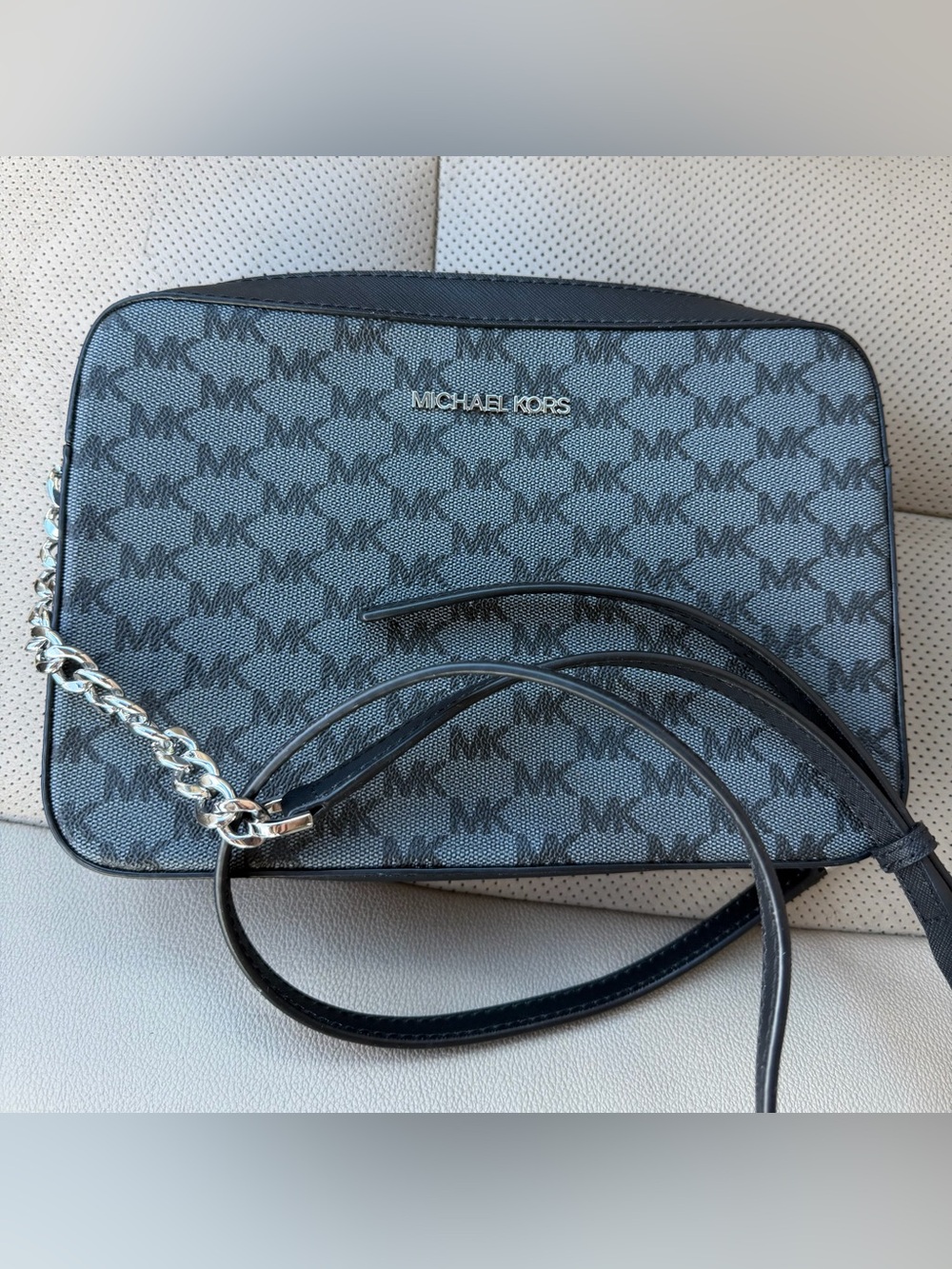 Michael Kors Gray MK Logo Crossbody Bag with Black Trim